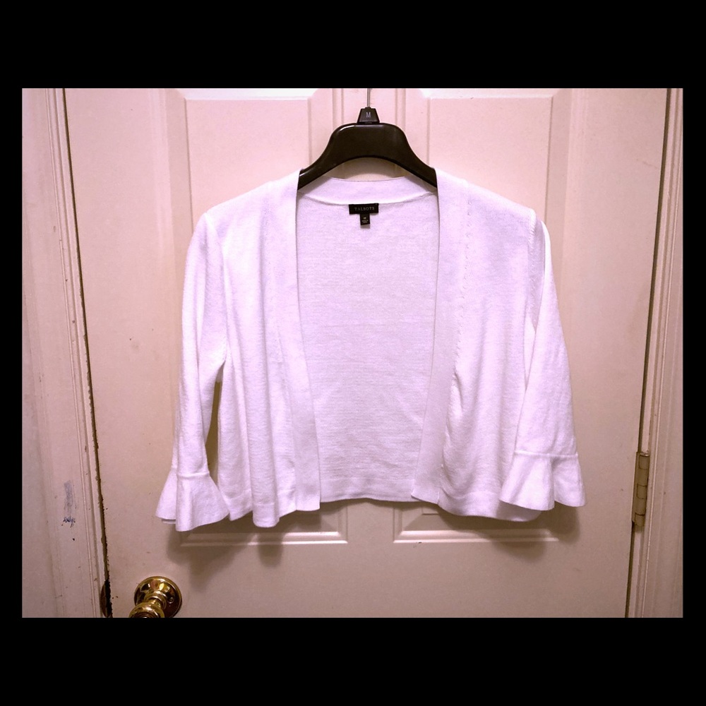 Talbots crop cardi with bell sleeve